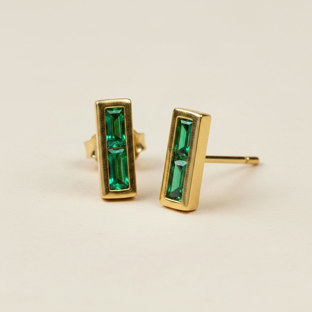 ✨ 18k Gold Filled Split Baguette Stud Earrings — An Angle That Changes Everything. Three Colors.