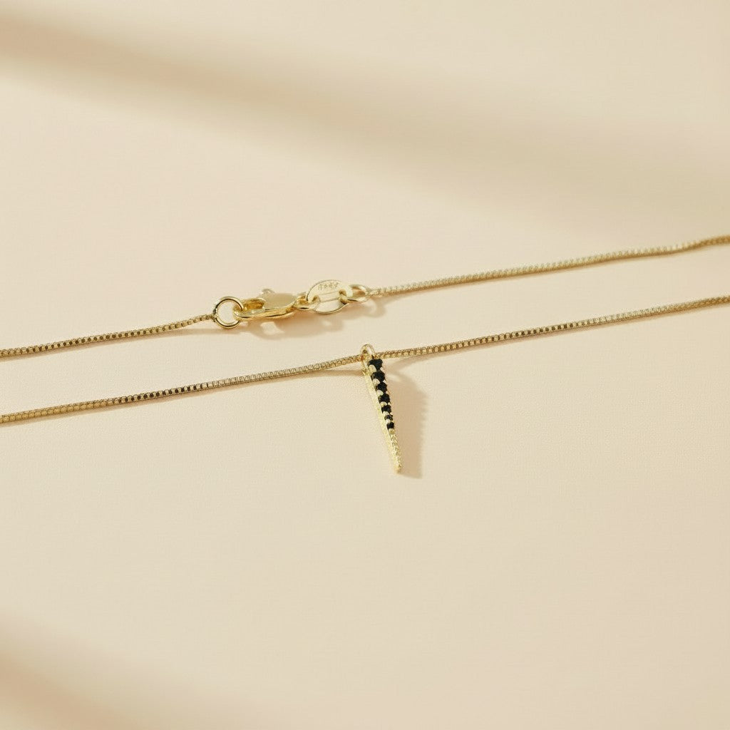 ⚡ 18k Gold Filled Black CZ Spear Necklace — Dark Edge. Warm Gold. A Point That Makes Its Statement.