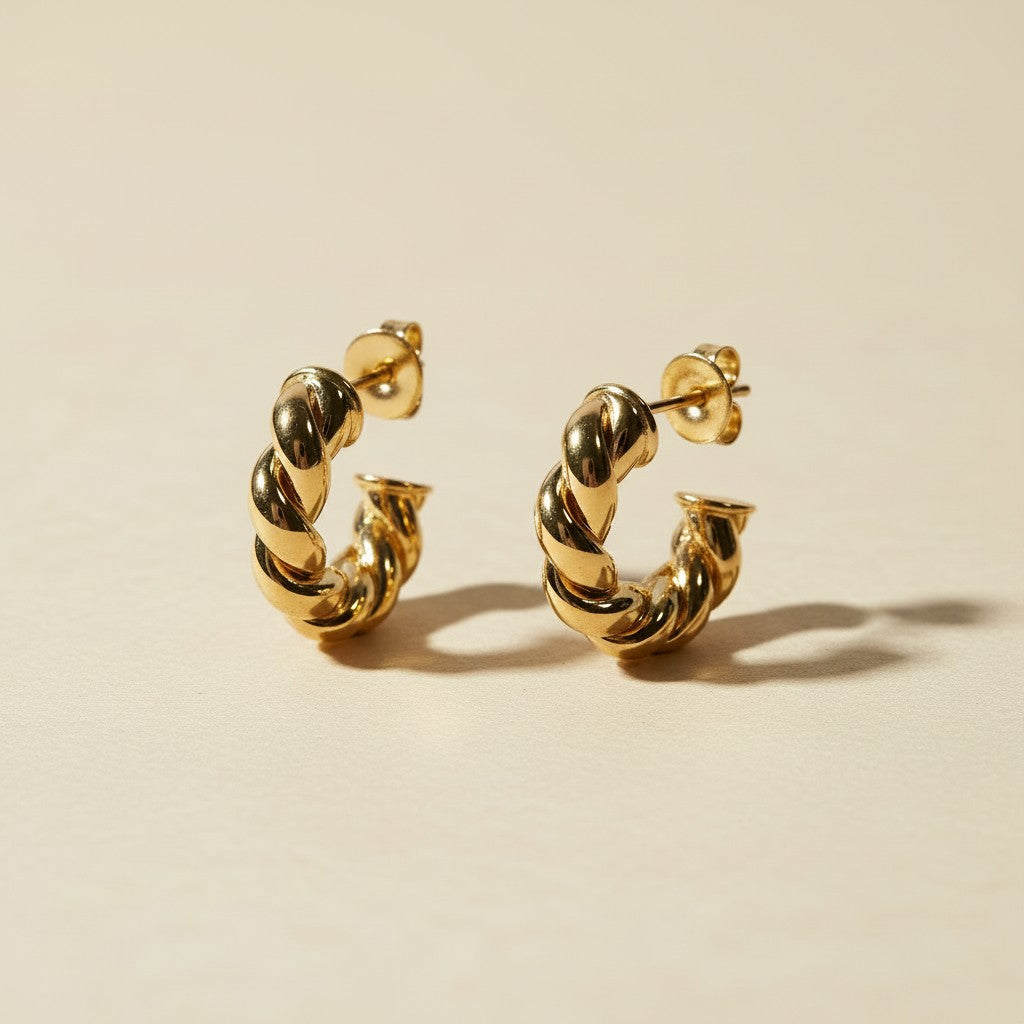✨ 18k Gold Filled Croissant Hoop Earrings — The Twisted Tube Classic. Now With Push-Back Closure.
