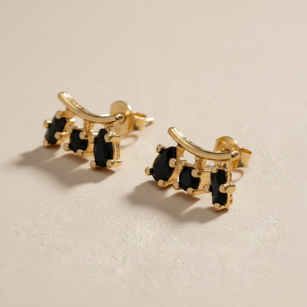 18k Gold Filled Triple Line Beaded C-Hoop Earrings | Bold &amp; Sophisticated
