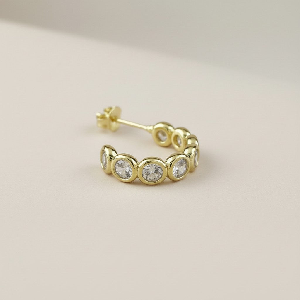 Bezel CZ C- Hoop Earrings