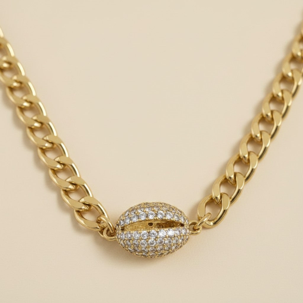 18k Gold Filled Cowrie Shell CZ Choker Necklace | Coastal Chic Meets Modern Glamour