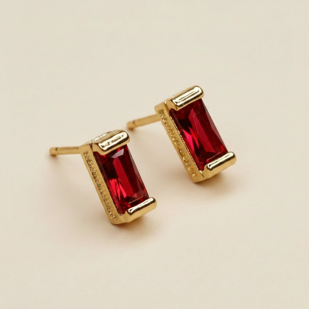 18k Gold Filled Baguette Birthstone Stud Earrings | Personalized Birthday Gift