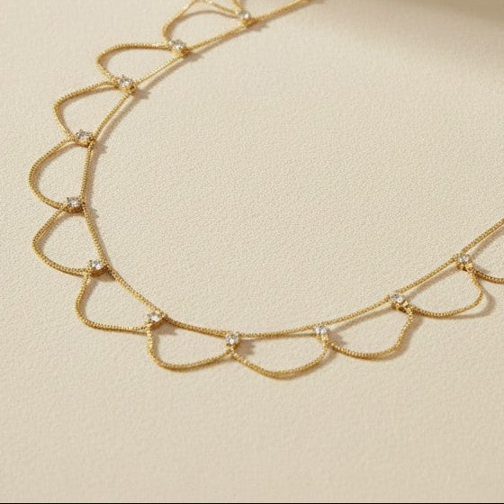 18k Gold Filled Bali Style Belly Chain with CZ Stones | Boho Body Jewelry