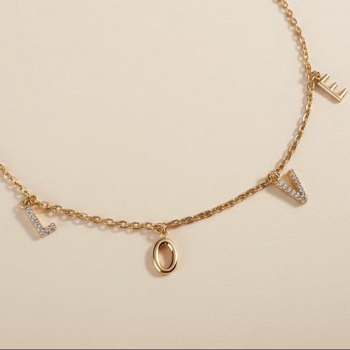 ✨18k Gold Filled Dainty Love Letters Necklace | Delicate 1.3mm Link Chain