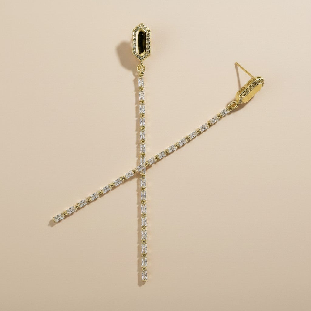 18k Gold Filled Baguette CZ Long Drop Earrings — Three Inches of Pure, Unforgettable Sparkle