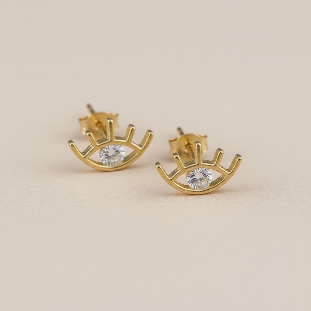 Cubic Zirconia Eye Stud Earrings - Dainty Evil Eye Studs for Women