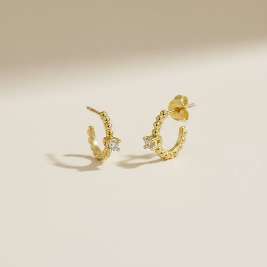 ✨ 18k Gold Filled Beaded CZ Hoop Earrings — A Thousand Tiny Gold Beads. One Perfect Sparkle.