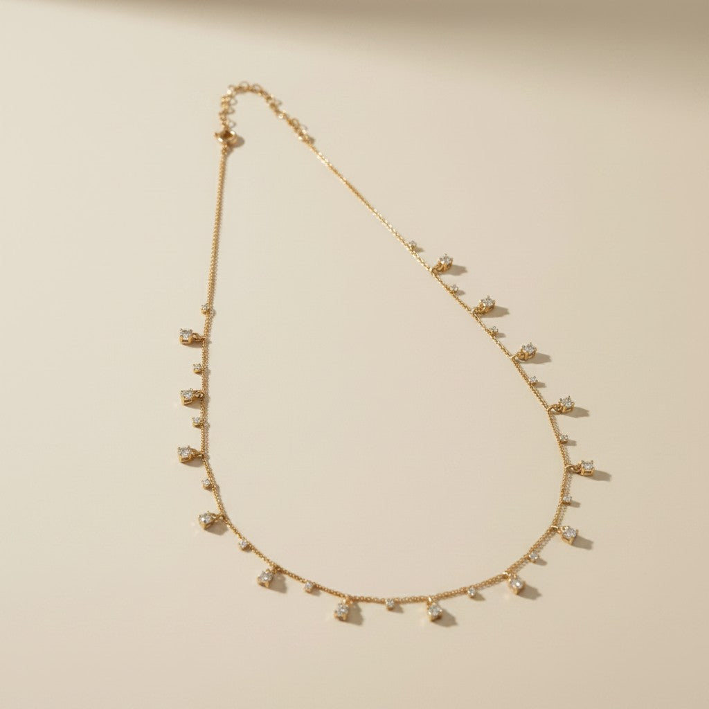 ✨ 18k Gold Filled Alternating CZ Station Necklace — Fixed Sparkle. Dangling Sparkle. The Most Animated Necklace at the Collarbone