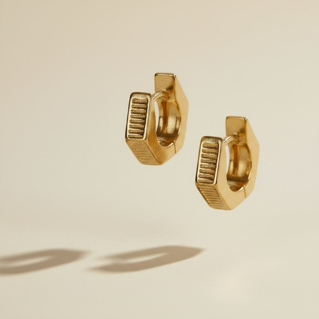 18k Gold Filled Textured Shaped Clicker Hoop Earrings