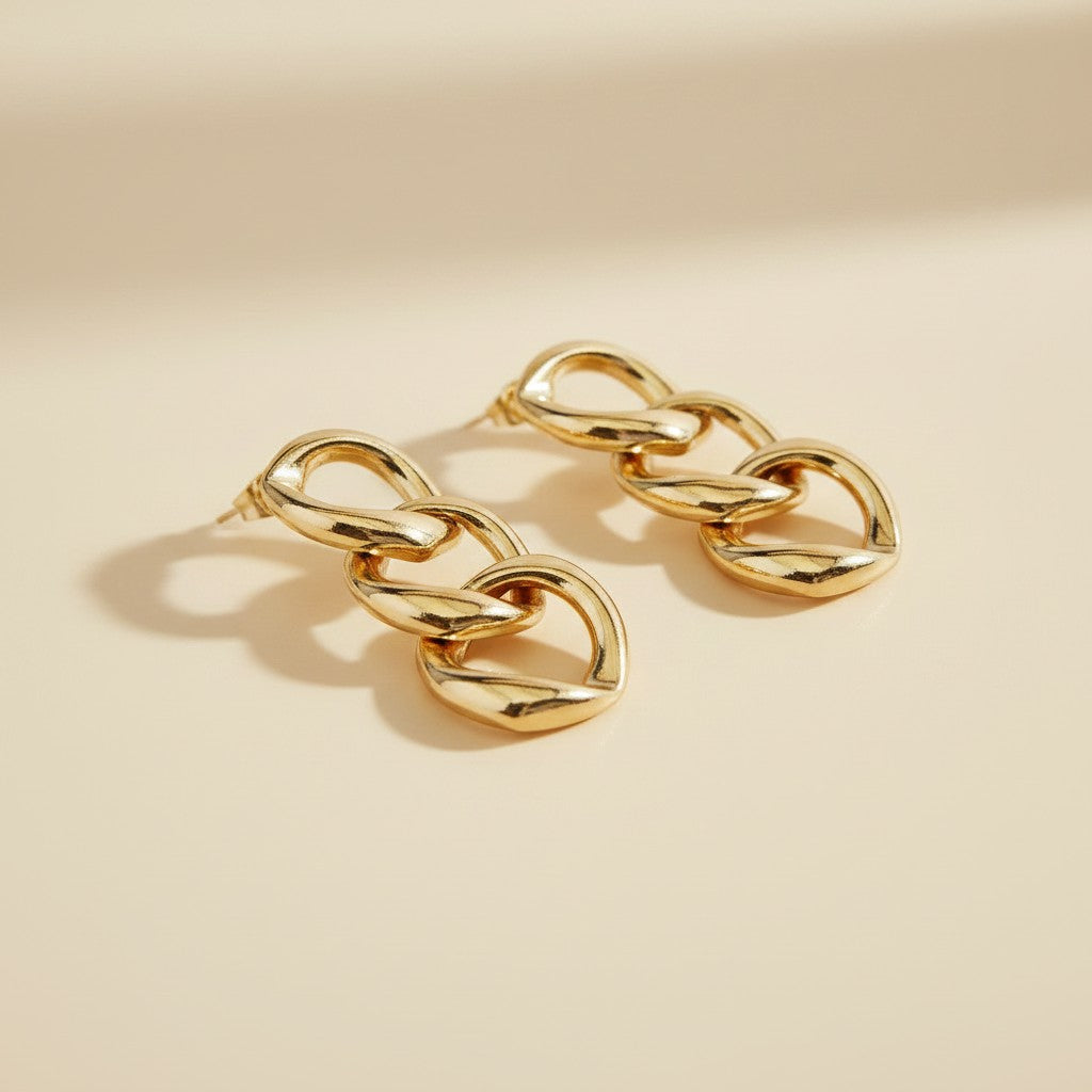 18k Gold Filled Hollow Curb Link Chain Earrings | Bold Statement Style
