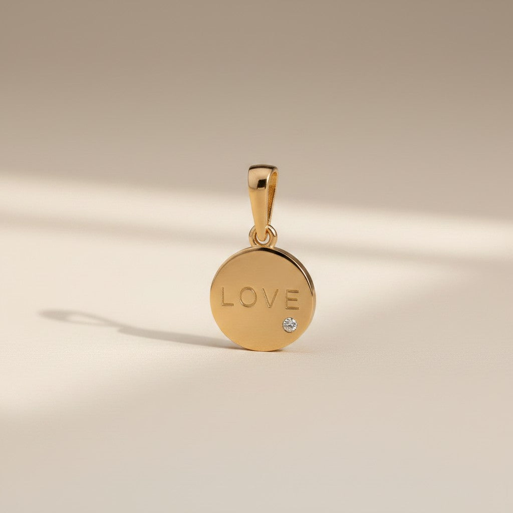 💛 18k Gold Filled LOVE Inscription CZ Pendant — Four Letters in Gold. One Stone. Everything Said.