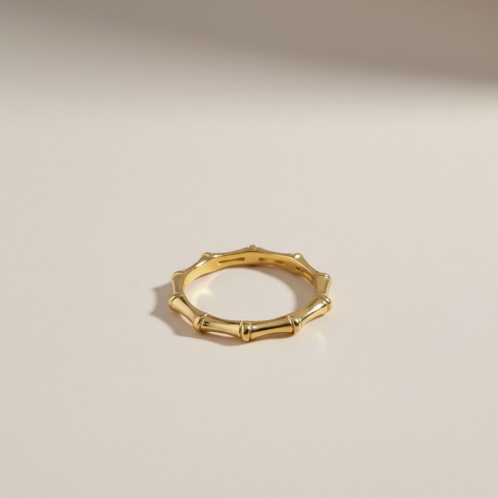 Bamboo Band Ring - Nature Inspired Textured Ring for Women | Unique Statement Ring | Hypoallergenic Waterproof Jewelry
