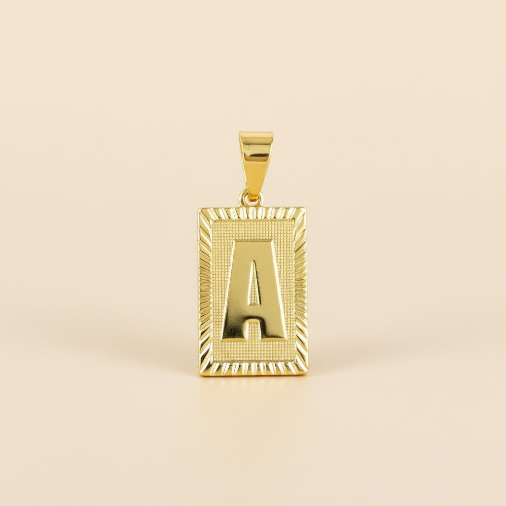 18k Gold Filled Vintage Diamond Cut Initial Plate Pendant | Personal & Timeless