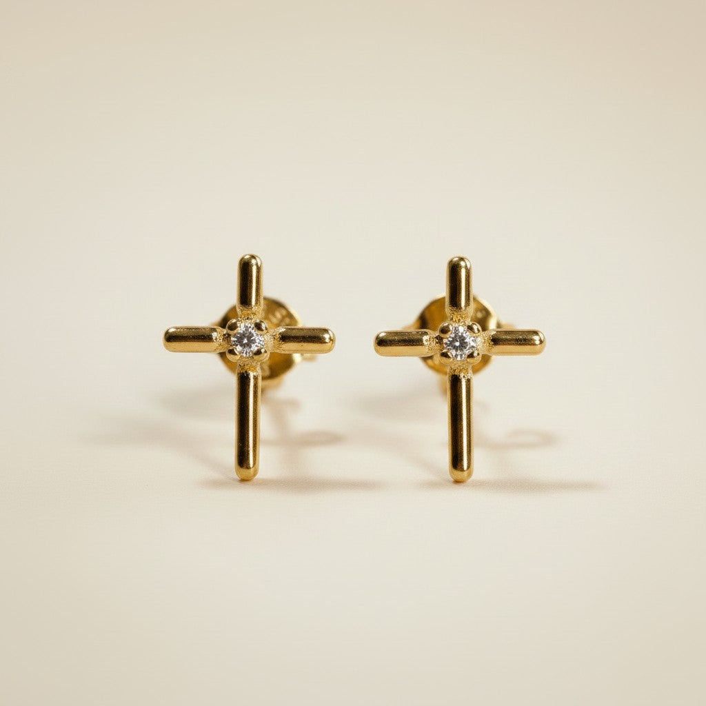 ✝️ 18k Gold Filled Mini CZ Cross Stud Earrings — Faith at the Ear. Small. Sparkling. Always.
