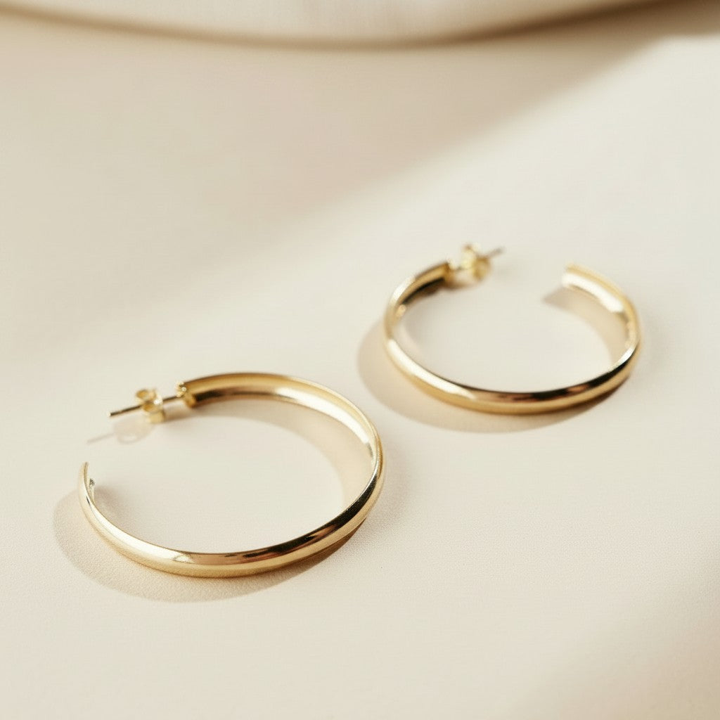 ✨ 18k Gold Filled 40mm Hollow C-Hoop Earrings — Statement Size. Hollow Build. All Day Comfort.