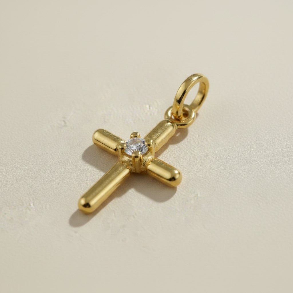 18k Gold Filled Polished CZ Cross Pendant | Timeless Faith & Elegance