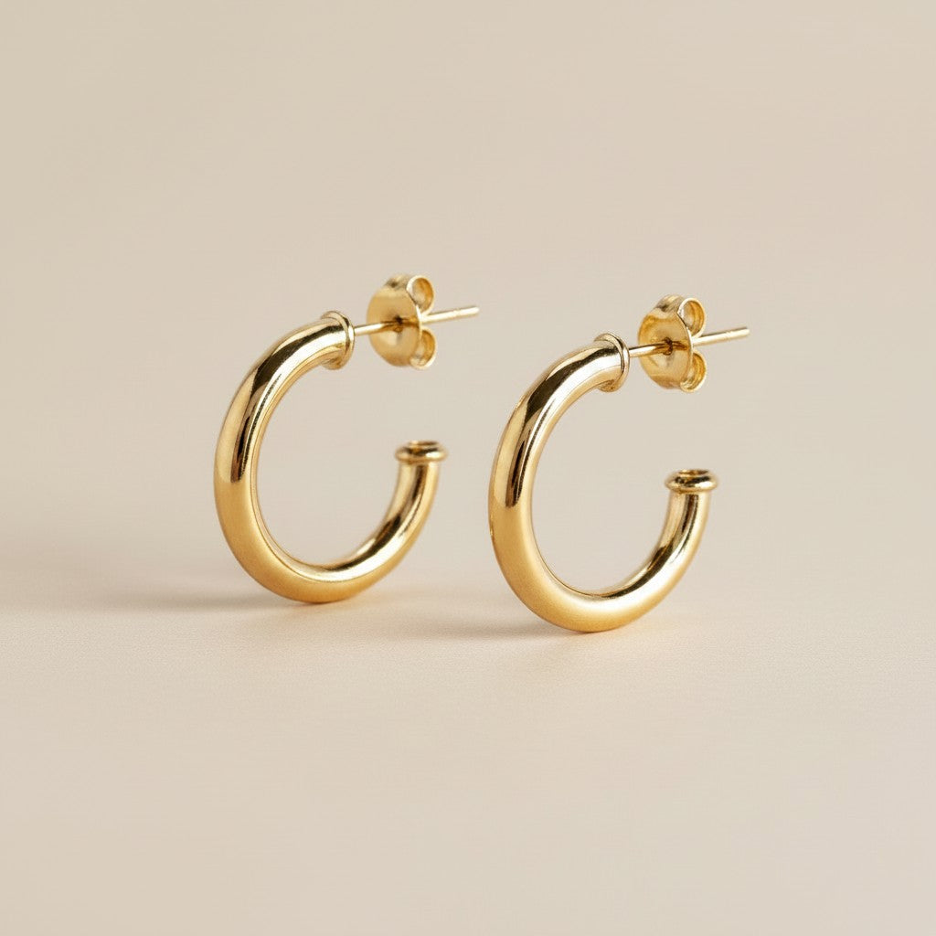 18k Gold Filled Classic Tube C-Hoop Earrings | Available in 3 Sizes