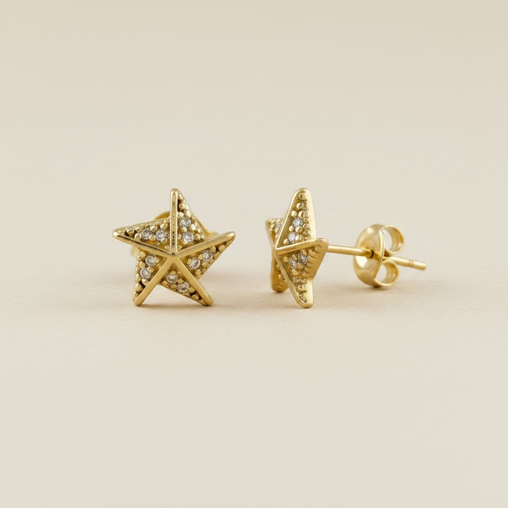 18k Gold Filled Stella a Mulinello CZ Stud Earrings | Italian-Inspired Celestial Style