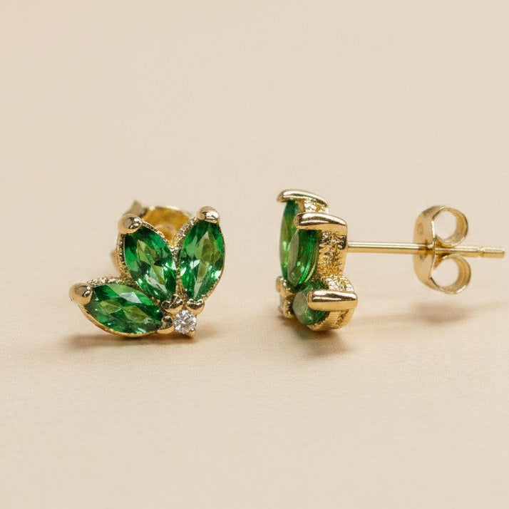 🌿 18k Gold Filled Emerald Lotus Flower CZ Stud Earrings — Ancient Symbol. Four Green Stones. A Color That Changes Everything