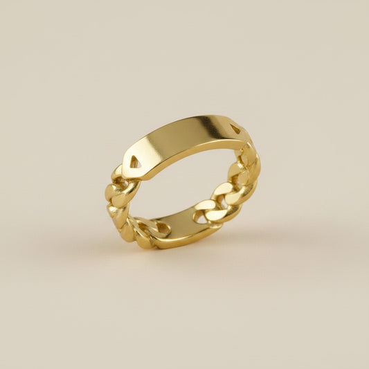 18k Gold Filled Curb Chain Plate Ring | Edgy Meets Refined