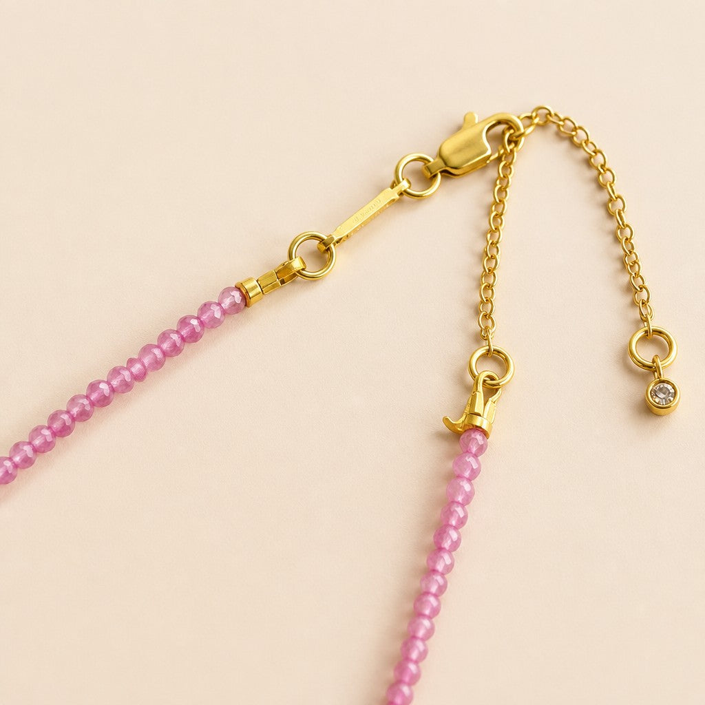 18k Gold Filled Pink Zircon Beaded Necklace | Soft Sparkle, Feminine Elegance