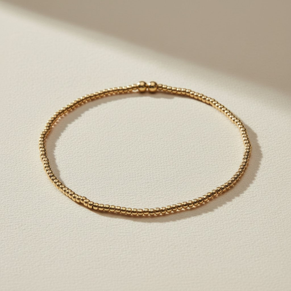 ✨ 18k Gold Filled 2mm Beaded Cuff Bracelet — Texture. Structure. The Wrist Done Right.