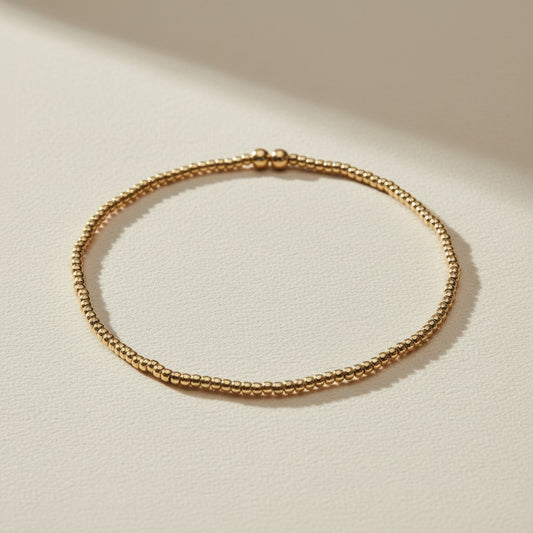 ✨ 18k Gold Filled 2mm Beaded Cuff Bracelet — Texture. Structure. The Wrist Done Right.