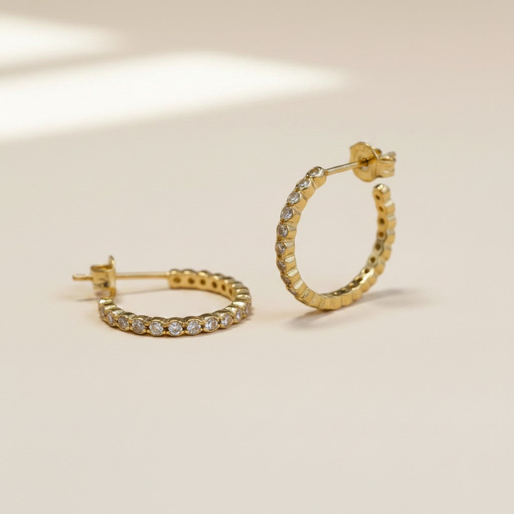 ✨ 18k Gold Filled Bezel CZ C-Hoop Earrings — Bezel-Set All the Way Around. The Sparkling Hoop Done Right.
