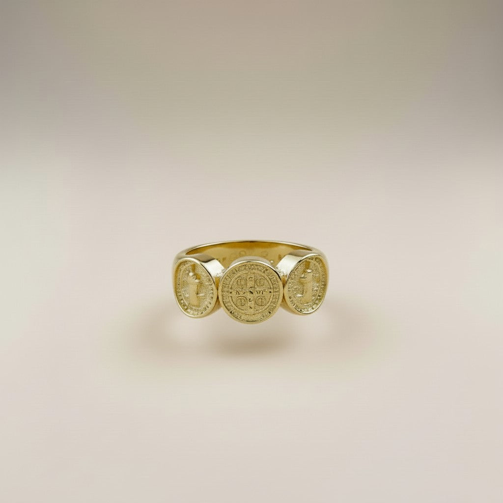 Saint Benedict Ring - Triple Band Religious Ring for Men & Women