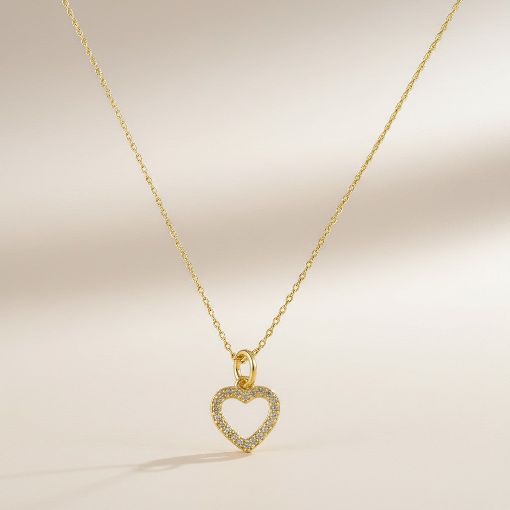18k Gold Filled CZ Open Heart Necklace — Love, Outlined in Sparkle. Worn Close Always.