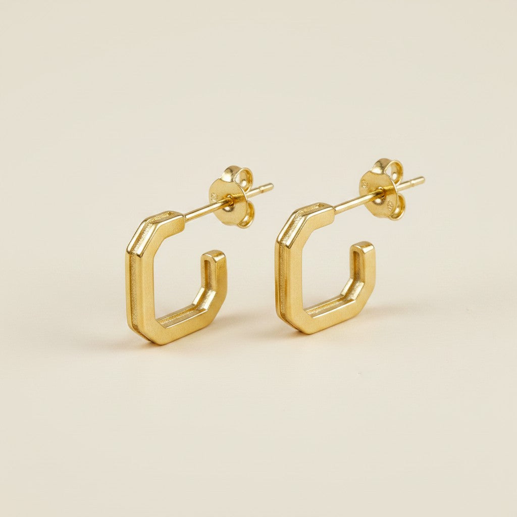 18k Gold Filled Square C-Hoop Earrings | Modern Geometry, Classic Elegance