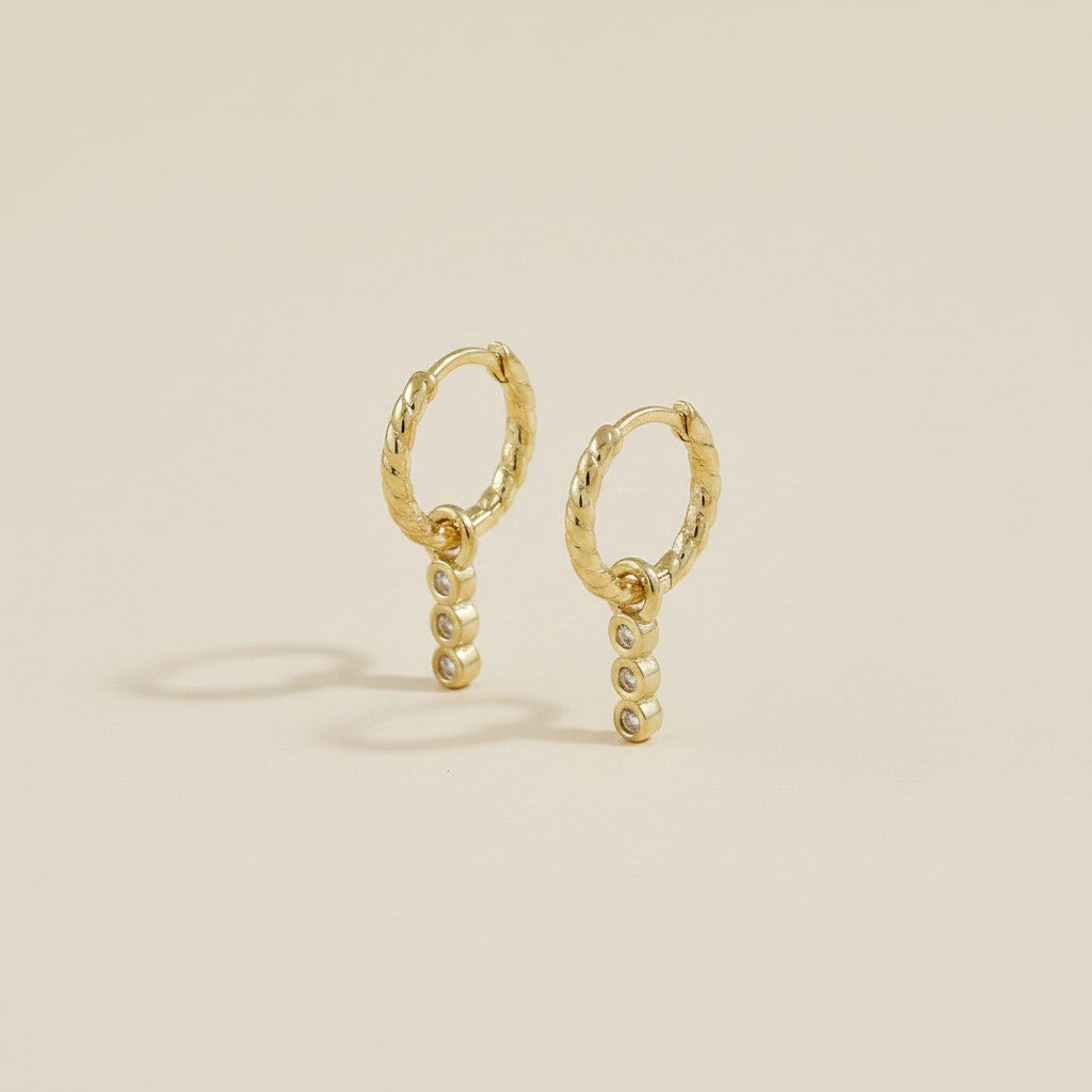 18k Gold Filled Twisted Hoop Earrings with Removable CZ Charm — One Earring. Two Looks. Every Day.