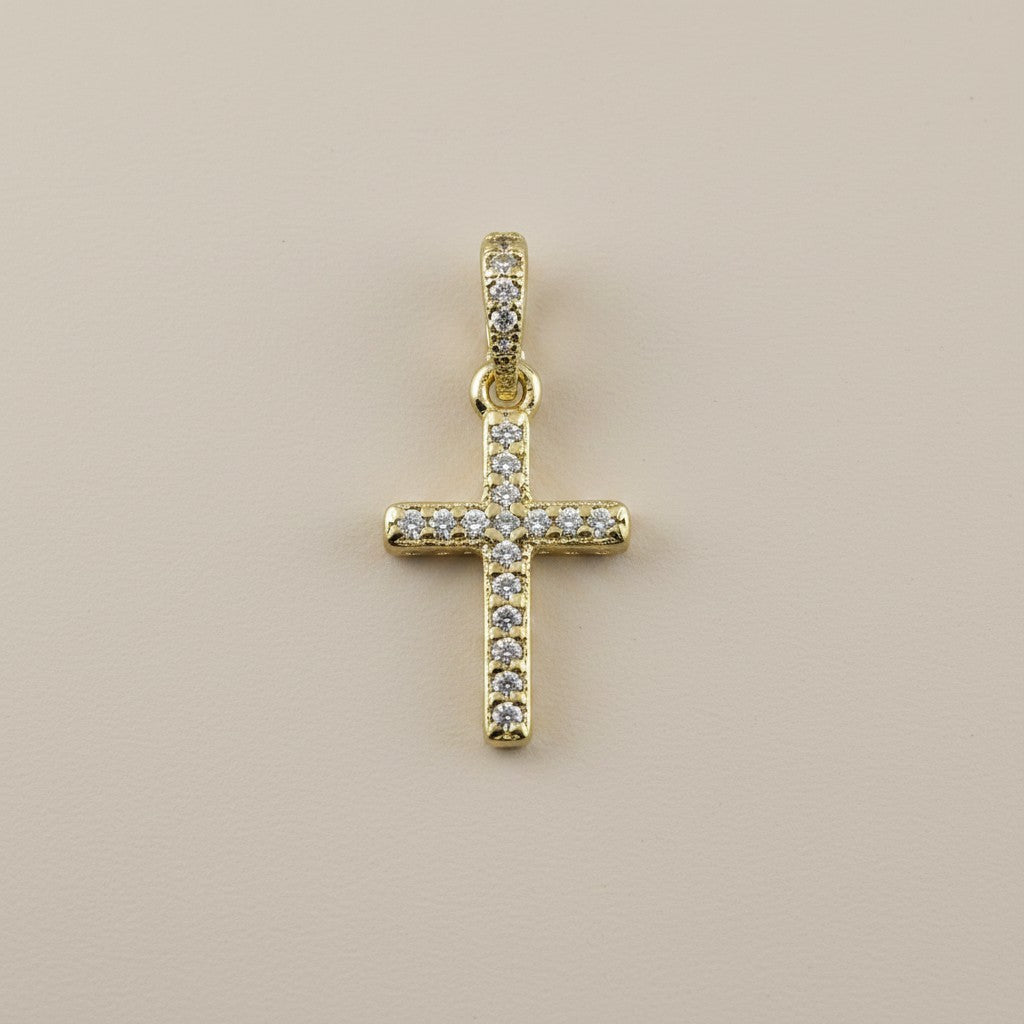 ✝️ 18k Gold Filled CZ Cross Charm — Faith in Gold. Brilliance in Every Line