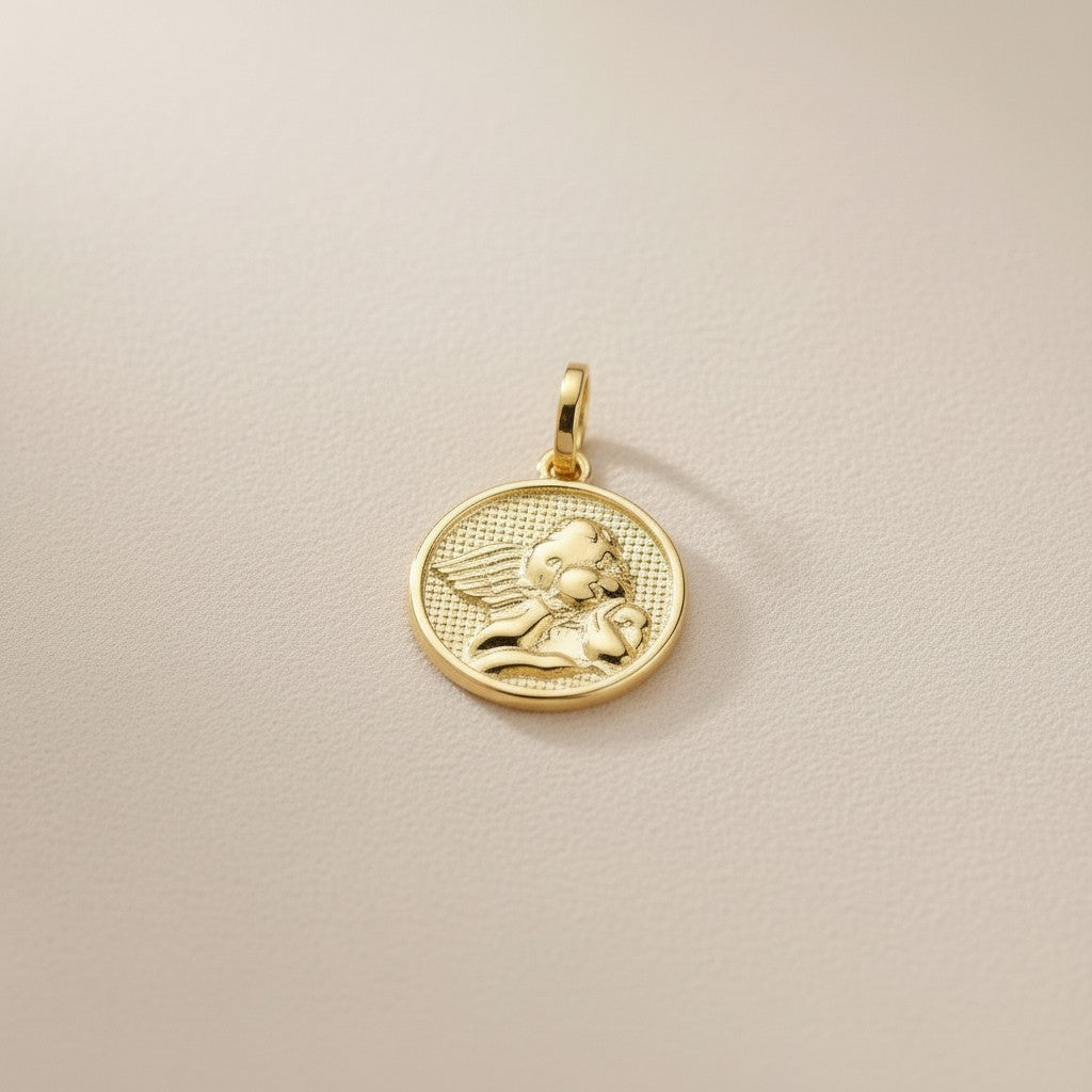 Delicate 18k Gold Filled Angel Coin Pendant - Spiritual Protection Charm for Women