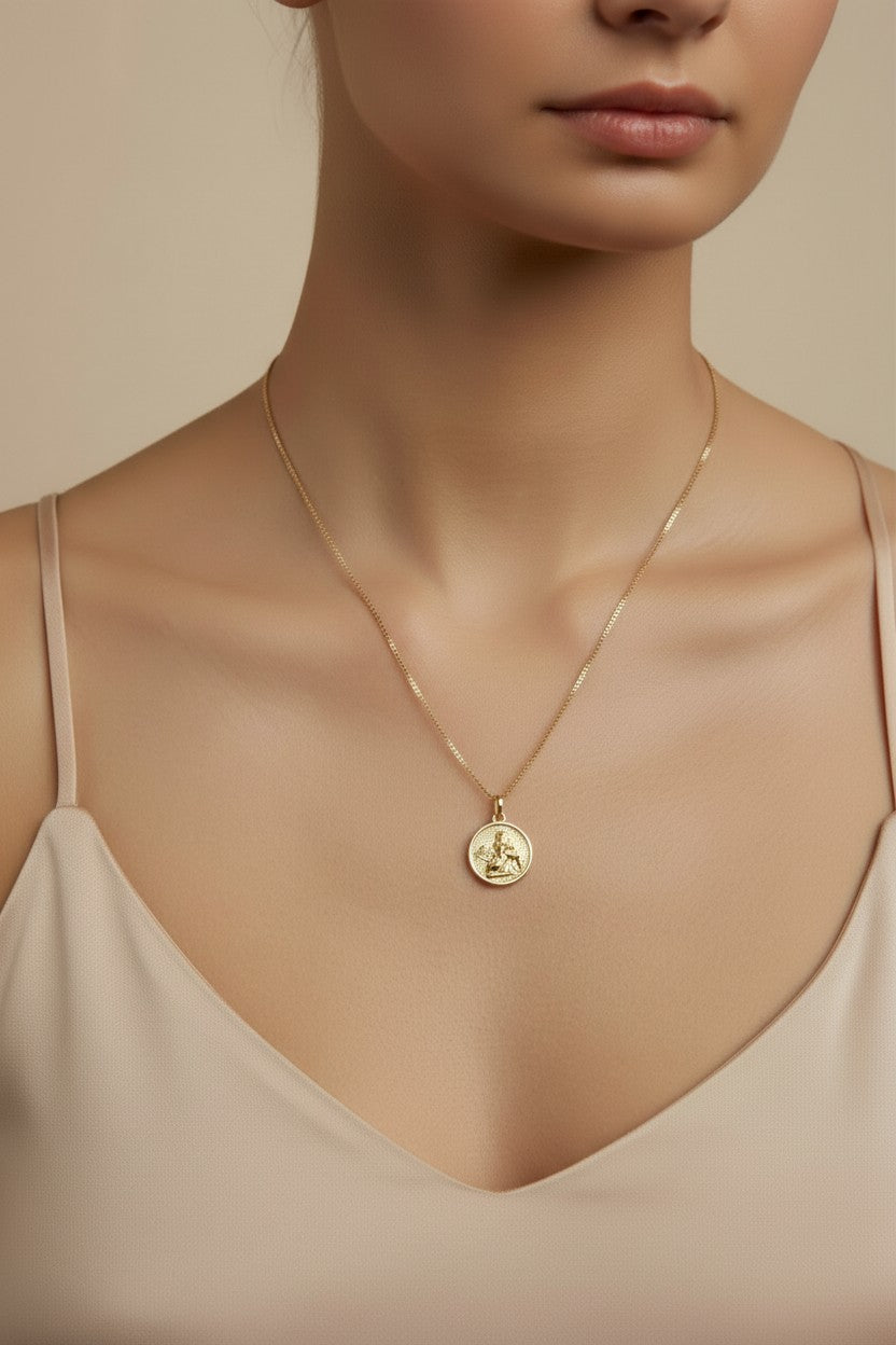 Delicate 18k Gold Filled Angel Coin Pendant - Spiritual Protection Charm for Women