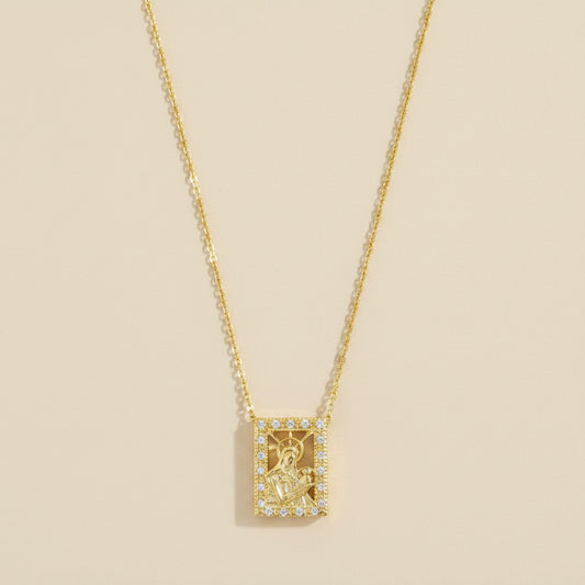 🙏 18k Gold Filled Madonna and Child Necklace — Maternal Love. Divine Grace. A Sparkling Frame.