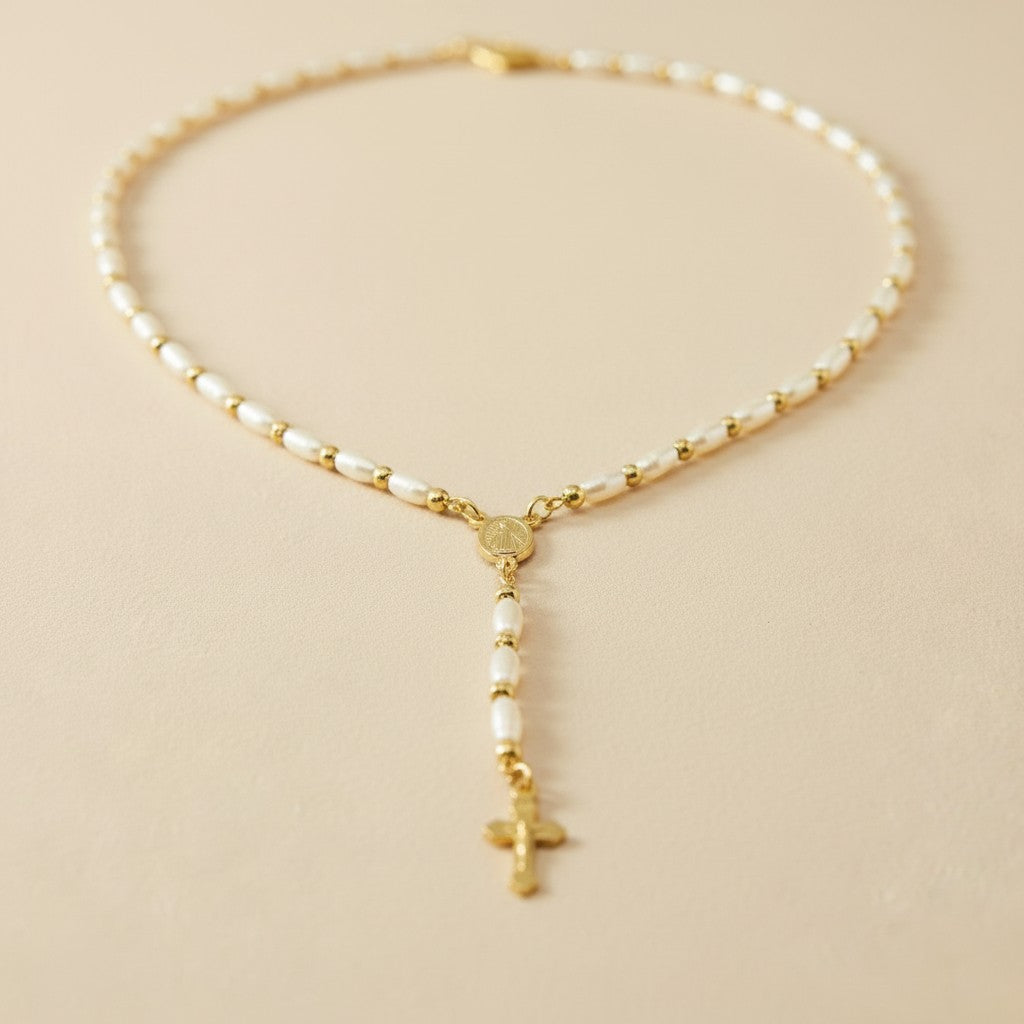 Pearl Rosary Necklace for Women | Religious Jewelry | Spiritual Pearl Necklace