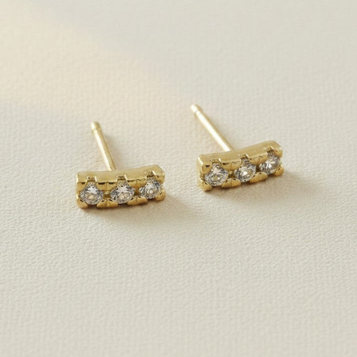 ✨ 18k Gold Filled Triple Cluster CZ Stud Earrings — Three Stones. One Perfect Cluster. The Daily Essential.