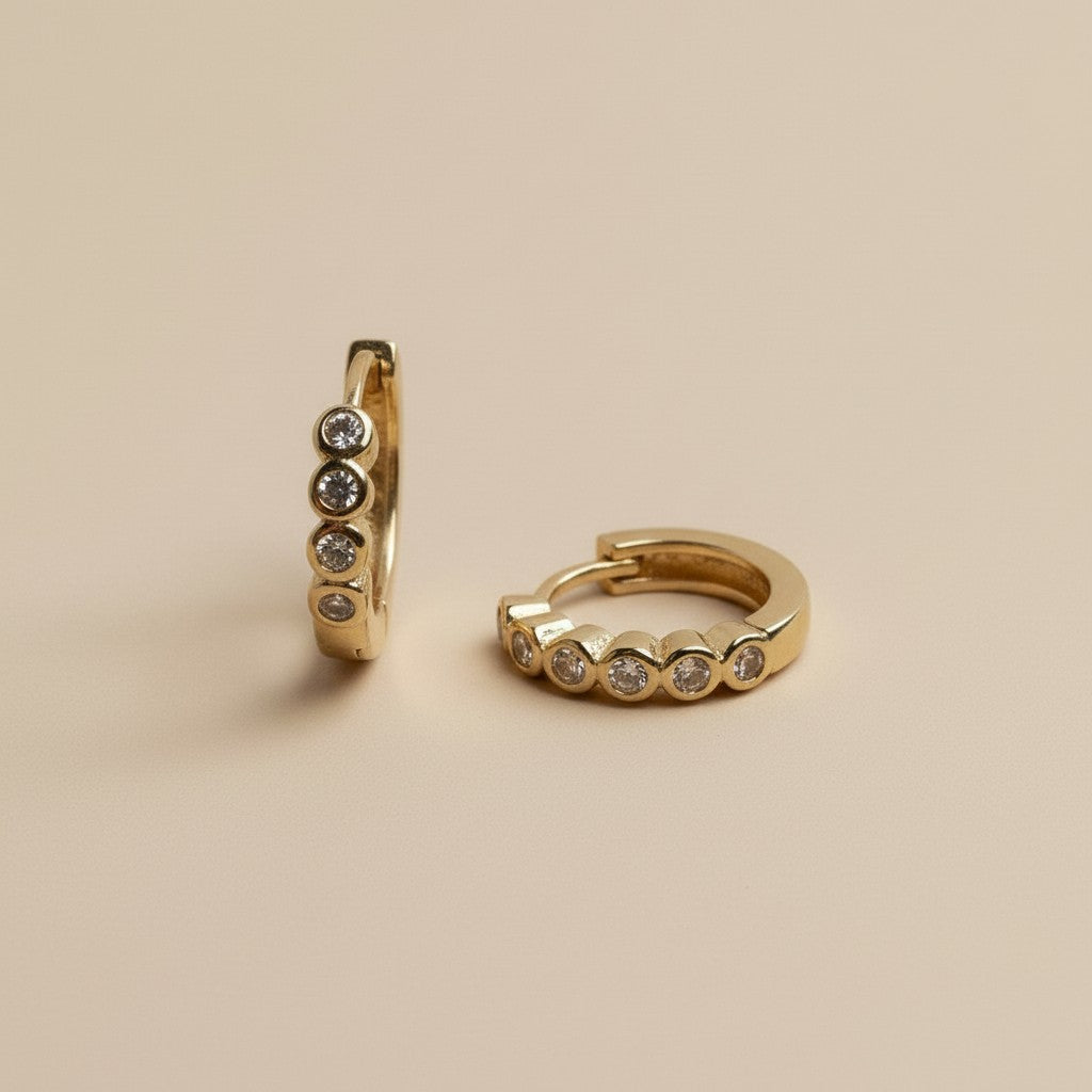 Mini Bezel Hoop Earrings for Women - Sparkling Small Hoops