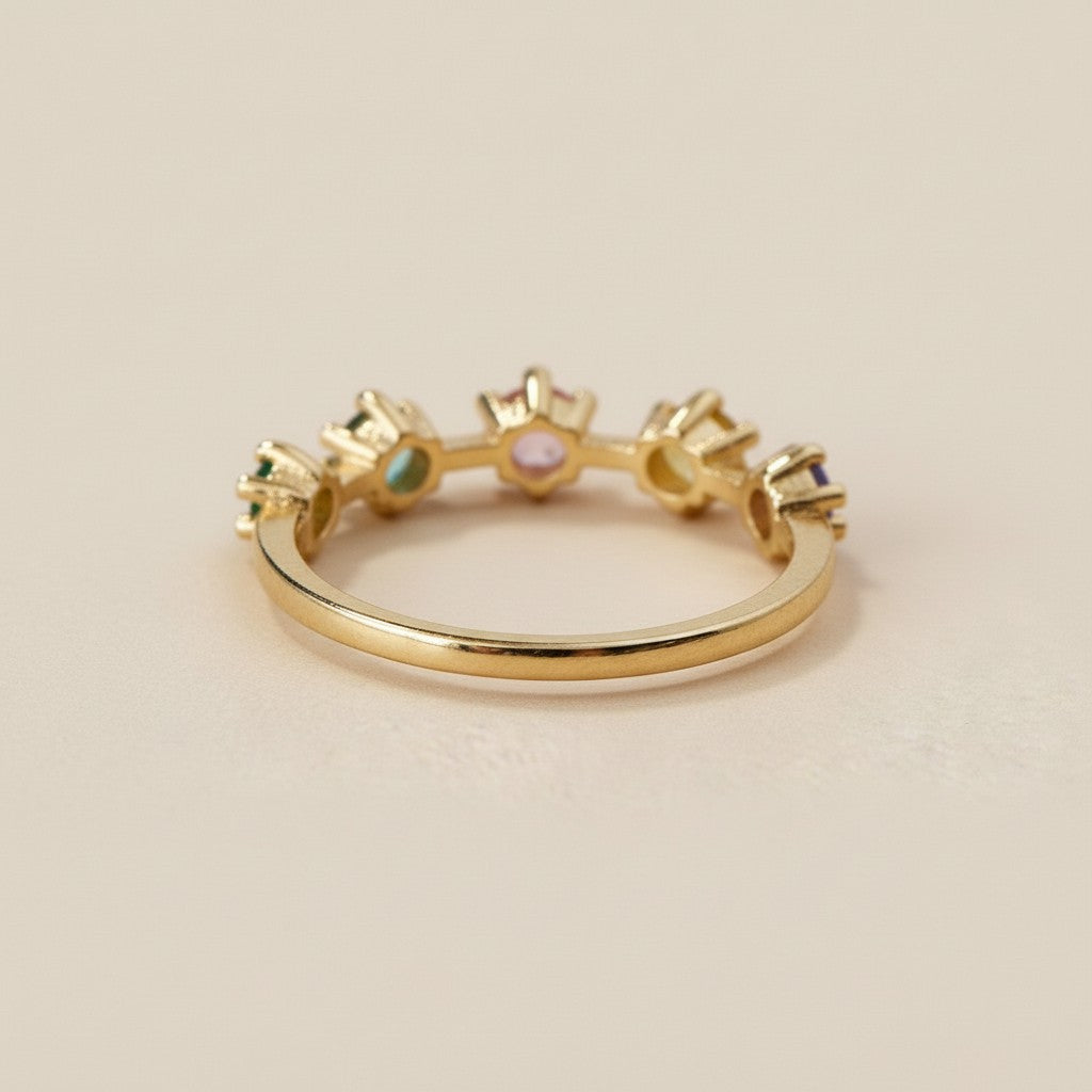 Pastel CZ Ring - Colorful Stone Ring with 5 Gems