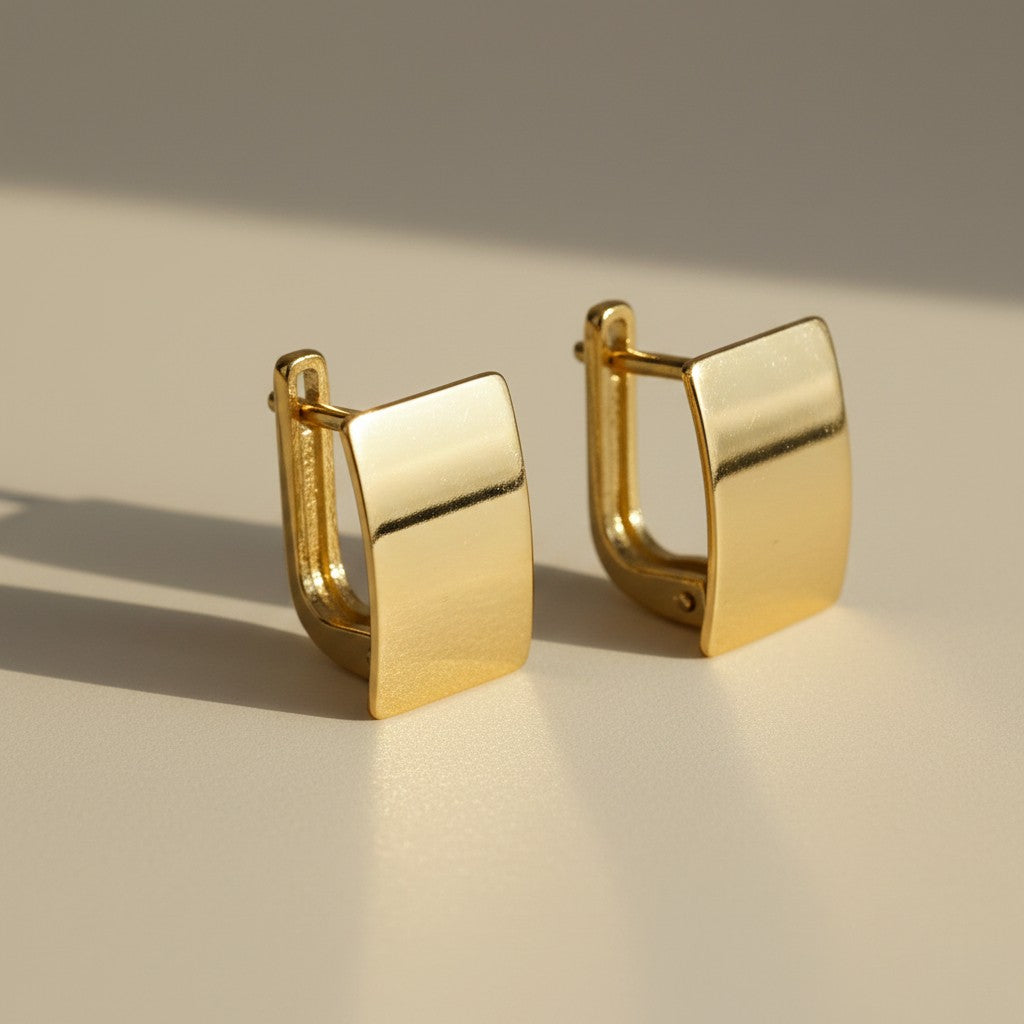 18k Gold Filled Flat Plate Clicker Hoop Earrings | Modern Minimalist Elegance