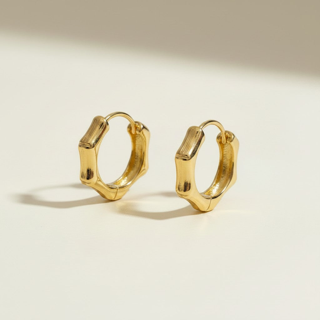 ✨ 18k Gold Filled Bamboo Clicker Hoop Earrings — Nature's Most Elegant Pattern, In Warm Gold.