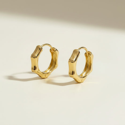 ✨ 18k Gold Filled Bamboo Clicker Hoop Earrings — Nature's Most Elegant Pattern, In Warm Gold.