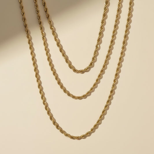 ✨ 18k Gold Filled 4mm Rope Chain Necklace — Bold Twist. Warm Gold. Five Lengths.