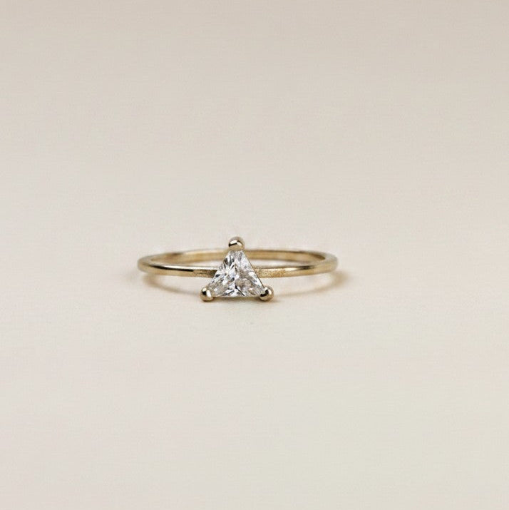 18k Gold Filled Trillion Cut CZ Solitaire Ring — The Stone Nobody Expects. The Brilliance Everyone Notices.