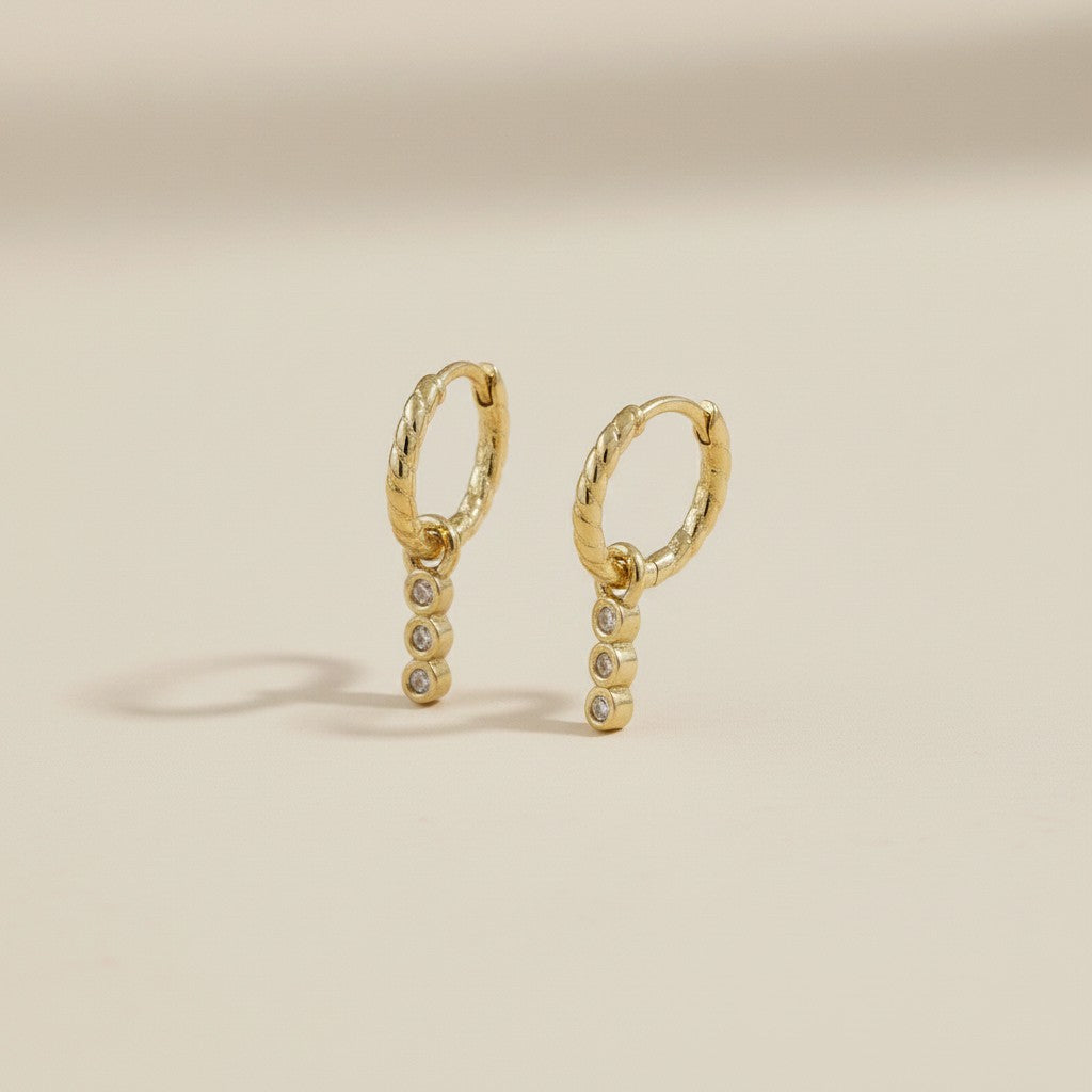 18k Gold Filled Twisted Hoop Earrings with Removable CZ Charm — One Earring. Two Looks. Every Day.