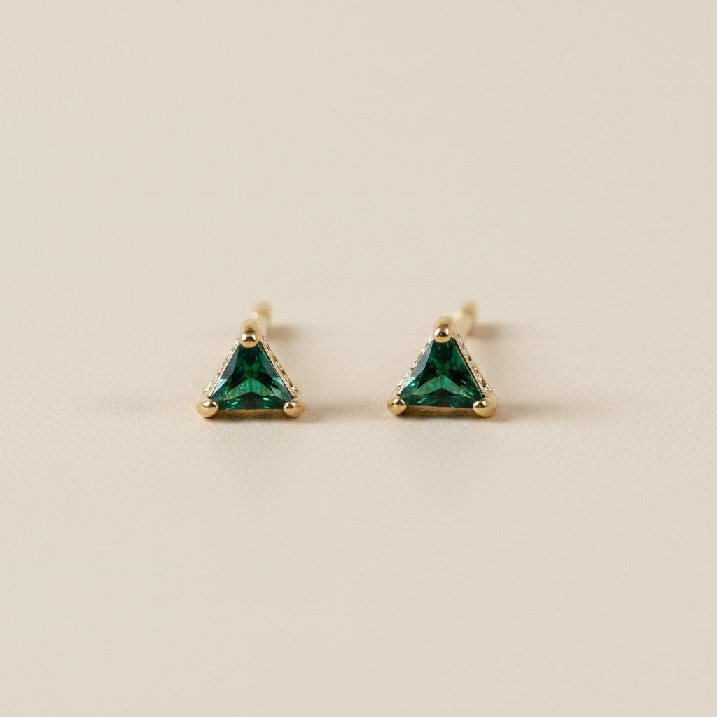 18k Gold Filled Colored CZ Triangle Stud Earrings | Minimalist Pop of Color