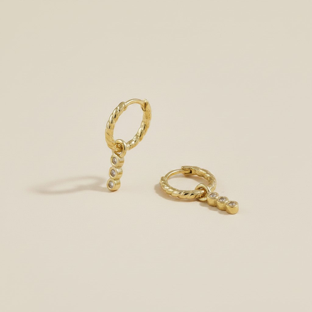 18k Gold Filled Twisted Hoop Earrings with Removable CZ Charm — One Earring. Two Looks. Every Day.
