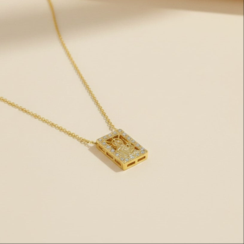 🙏 18k Gold Filled Madonna and Child Necklace — Maternal Love. Divine Grace. A Sparkling Frame.